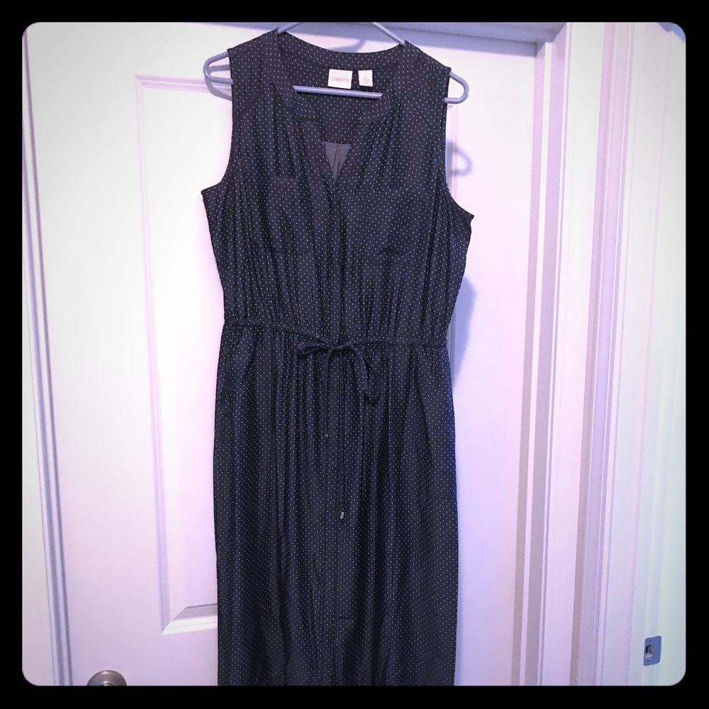 Sleeveless, tie waist, steel blue dress